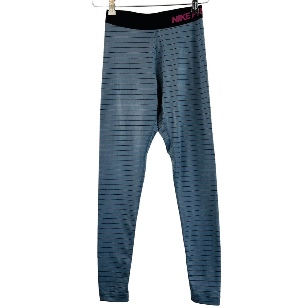 Womens S Nike Pro Hyperwarm Training Tights Gray Black Stripe Athletic Pants
